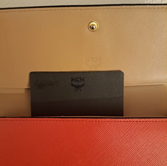 EUC MCM Long Scarlet Wallet with Gold Emblem